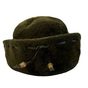 Vintage 1950s Vincent de Koven Olive Green Faux Fur Cloche Toque Hat